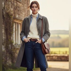 Harris Tweed Vintage Grey & Tan Check Wool Coat